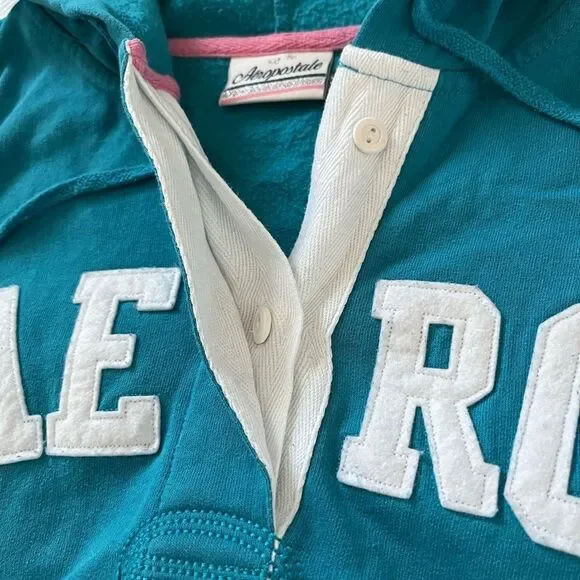 Aeropostale Vintage Y2K Blue Pullover Hooded Sweatshirt - Picture 4 of 9